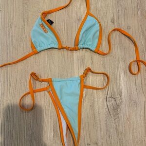 CHOOKS Orange and Light Blue Bikini Set